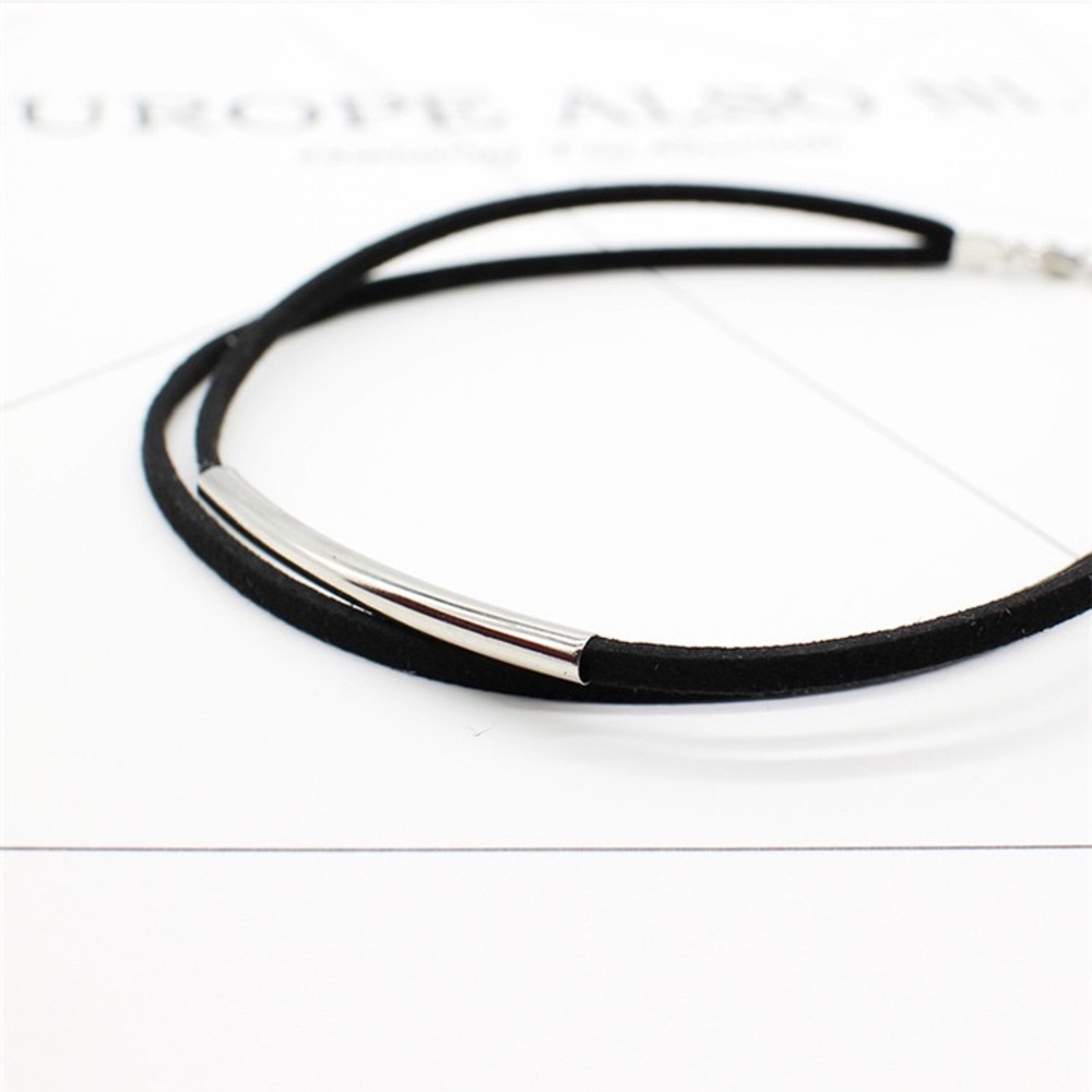 🔥CHOKER NECKLACE🔥BLACK LAYERED BAR CHOKER NECKLACE SILVER OR GOLD NEW - Picture 4 of 6